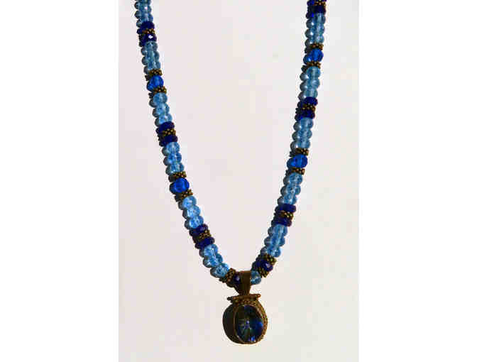 Hand Blown Glass Flower Pendant with Black and Pale Blue Swarovski Crystals-Lot 50 - Photo 2