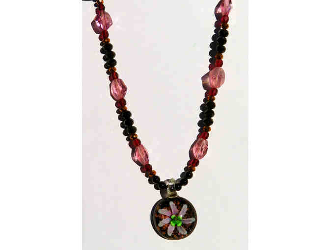 Hand Blown Circle Pendant with Black, Purple, and Pink Crystals-Lot 53c - Photo 2