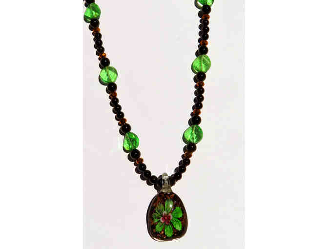 Hand Blown Glass Pendant with Black Onyx and Light Green Crystals-Lot 53b - Photo 2