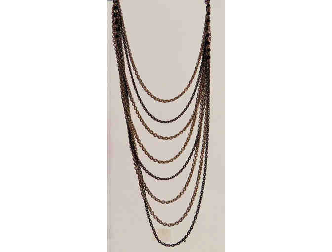 Chain Necklace with Multiple Strands and Black Crystal Accents-Lot 138