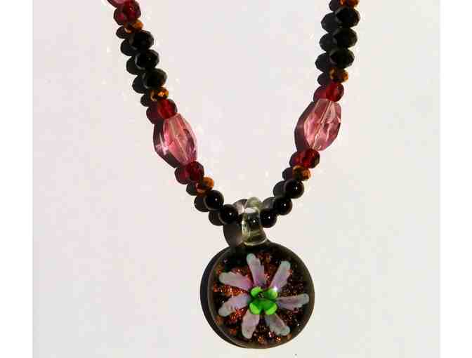 Hand Blown Circle Pendant with Black, Purple, and Pink Crystals-Lot 53c - Photo 1