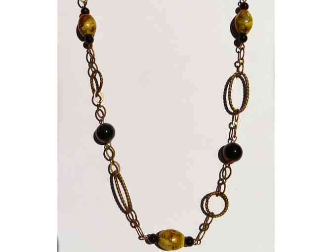 Chain Necklace with Yellow and Black Stones-Lot 144