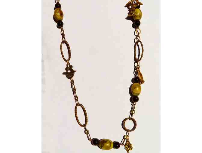 Chain Necklace with Yellow and Black Onyx Stones-Lot 145