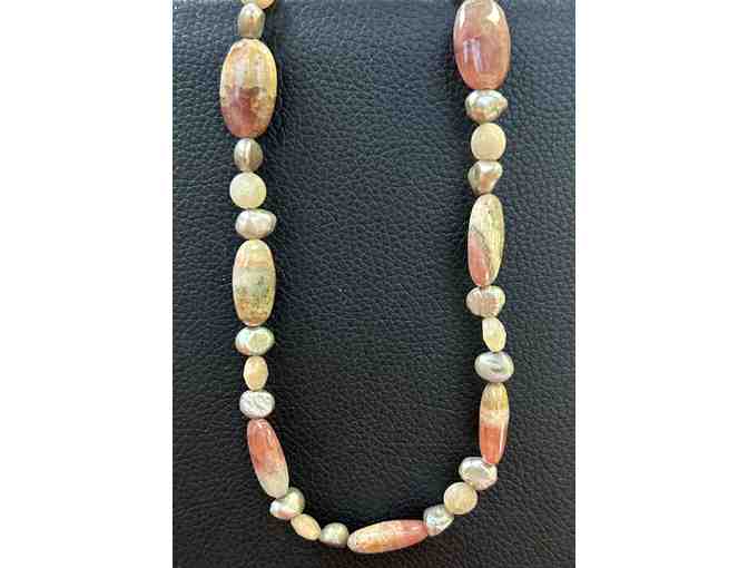 Choker with Pink and Grey Rhodonite and Silver Accents-Lot 81c - Photo 1