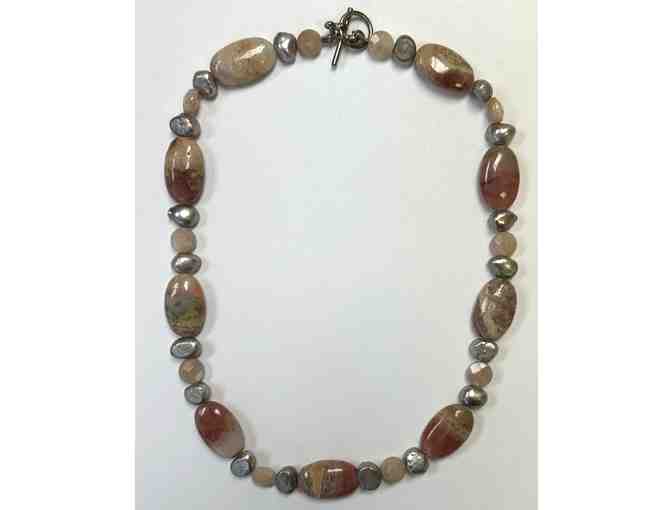 Choker with Pink and Grey Rhodonite and Silver Accents-Lot 81c - Photo 2