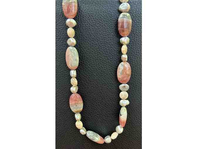 Choker with Pink and Grey Rhodonite and Silver accents-Lot 80