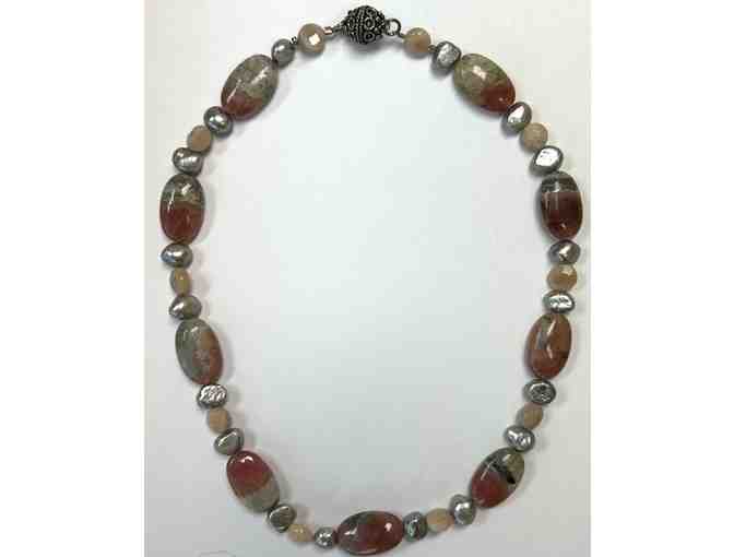 Choker with Pink and Grey Rhodonite and Silver accents-Lot 80 - Photo 2