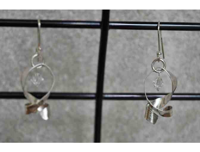 Sterling Silver Earrings  Ribbon with Swarovski Crystals