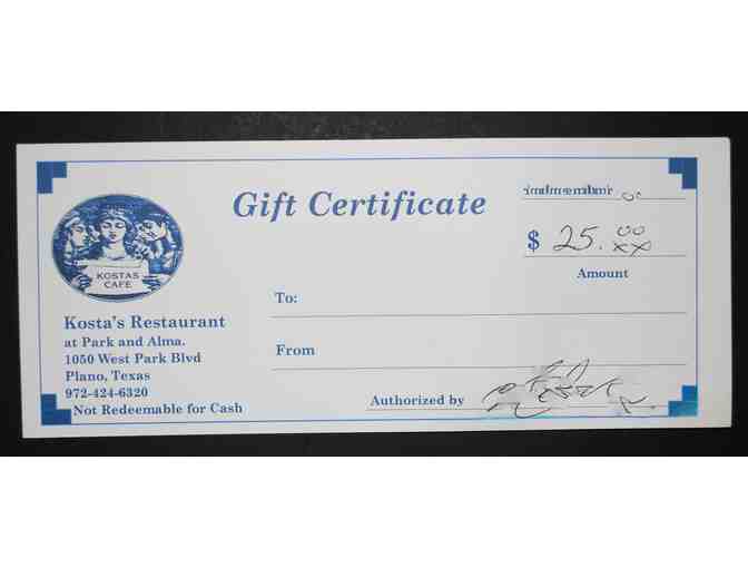 $25 Kosta's Restaurant Gift Certificate #1 - Photo 1