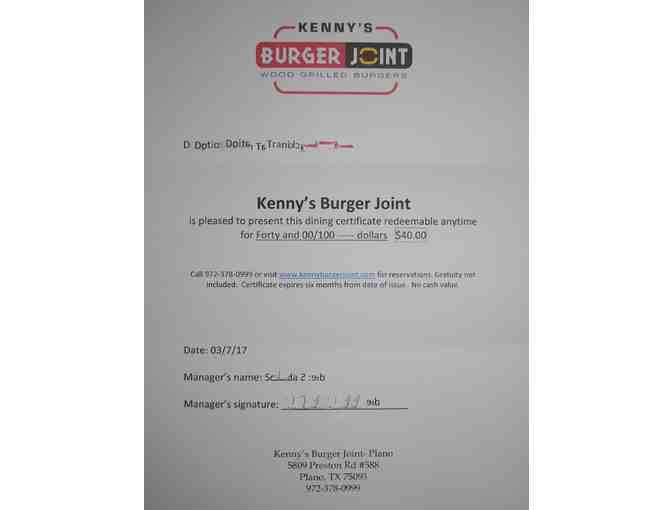 $40 Kenny's Burger Joint Gift Certificate - Photo 1