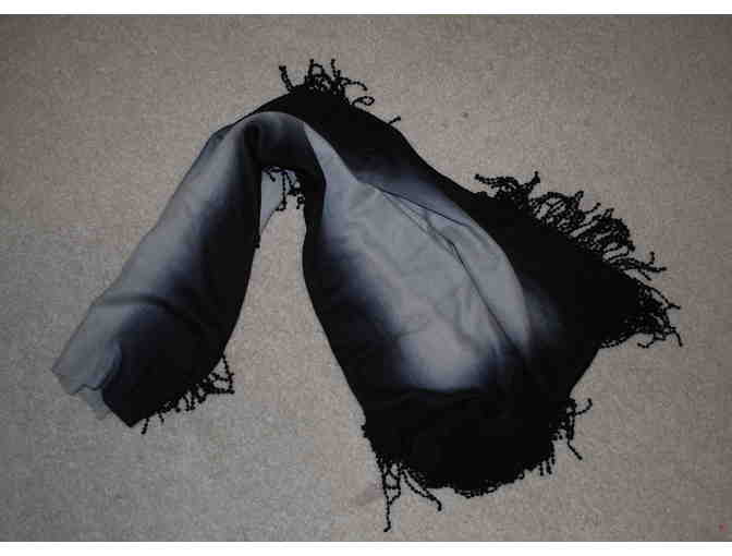 Scarf - Black and Grey Ball-fringed Wool Wrap Scarf