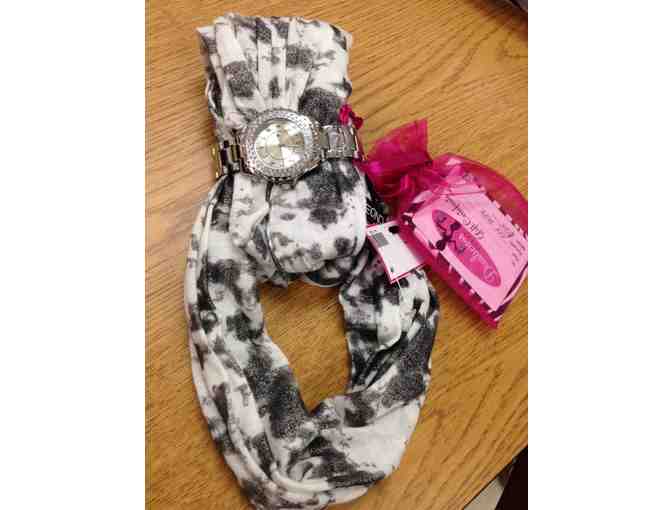 Grey and Black Scarf PLUS Silver Rhinestone Watch PLUS $25 Gift Certificate to Divalicious
