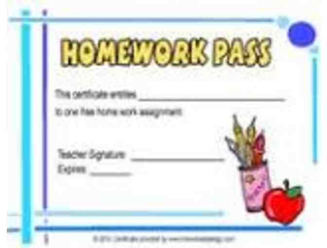 MMS TEACHER DONATION: Mrs. Moran Homework Pass-