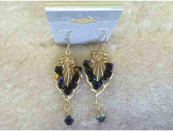 Vintage gold earrings with Jet black crystals