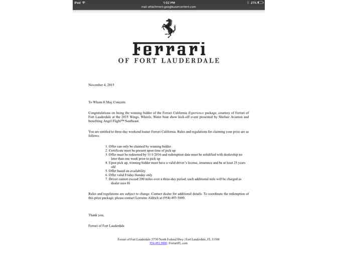 Drive a Ferrari for 3 days/ 2 nights!