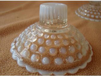 Moonstone pattern Depression glass candle holders