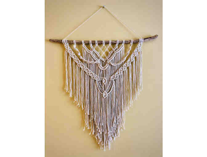 Cream Macrame and Driftwood Wall Hanging