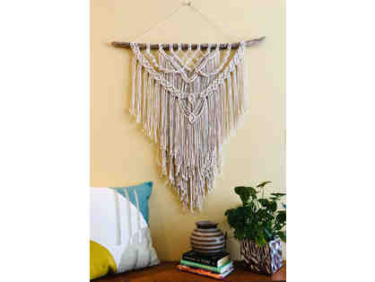 Cream Macrame and Driftwood Wall Hanging