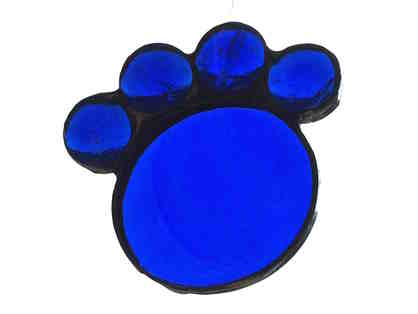 Artisan-Crafted Stained Glass Paw - Deep Sea Blue