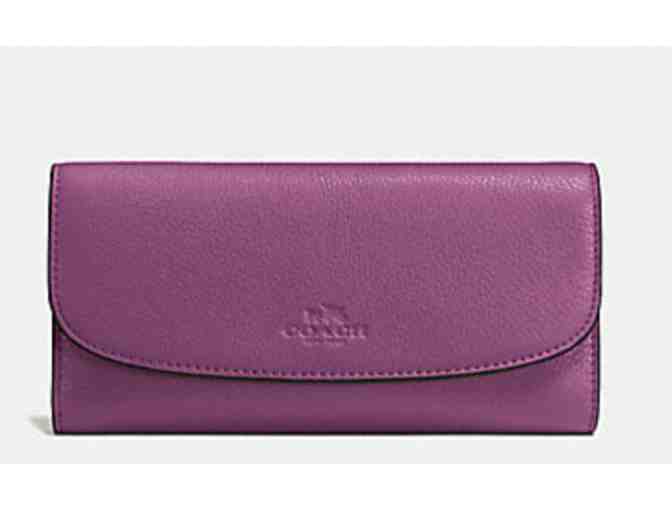 COACH CHECKBOOK WALLET IN PEBBLE LEATHER - MAUVE  NWT