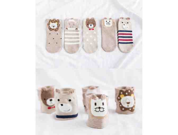 Animal Pattern Socks with Ears -  5 pairs