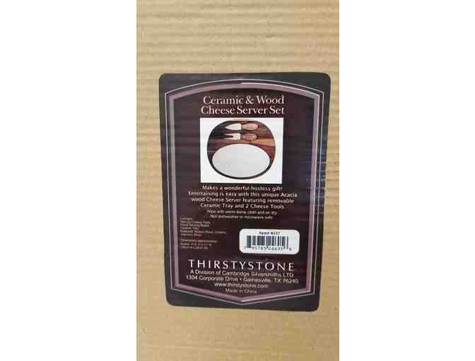 Thirstystone Ceramic AND Wood Cheese Server Set