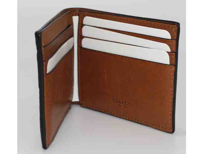Coach Mens Compact ID Baseball Stitch Leather Billfold Wallet