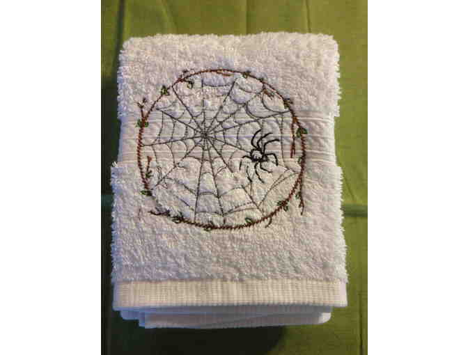 Set of 3 Embroidered Hand Towels - Frog, Butterfly and Spiderweb