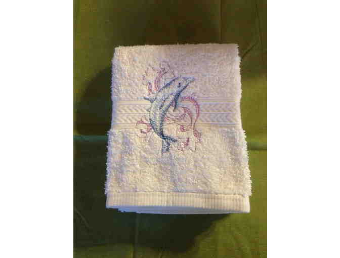 Pair of Embroidered Hand Towels - Dolphin &  Prettige Kerstdagen