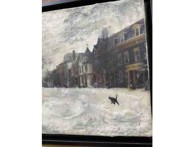 'Winter Cat Walk' Encaustic Painting on Canvas by Maria Kolodziej-Zincio