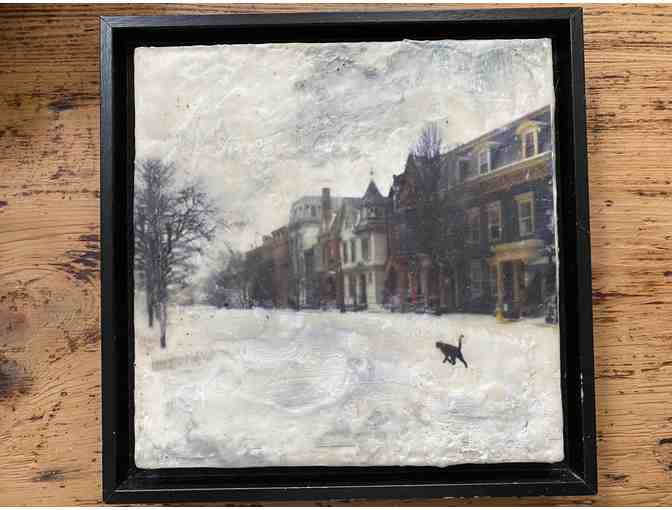 'Winter Cat Walk' Encaustic Painting on Canvas by Maria Kolodziej-Zincio