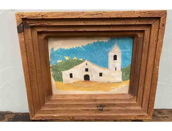 Painting of White Church, Heavy Wood Carved Framed