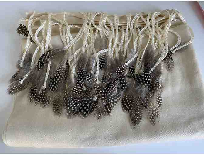 White Wool Scarf with Beautiful Feather Fringe