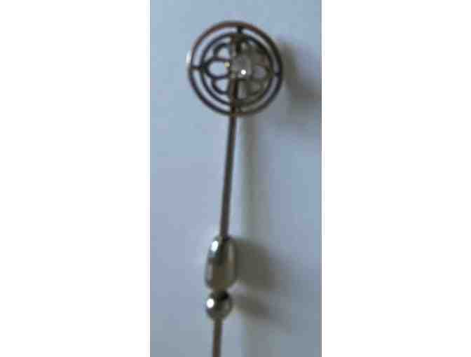 Floral Metal Design Stick Pin with Rhinestone
