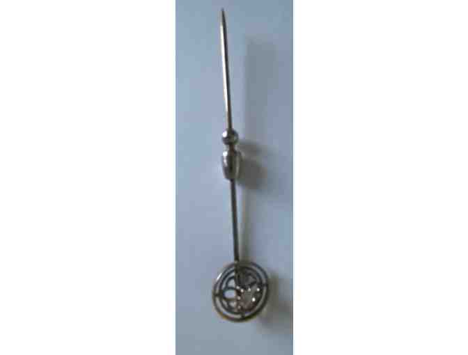 Floral Metal Design Stick Pin with Rhinestone