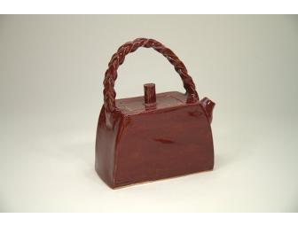 Handmade Pottery Braided Handle Tea Pot