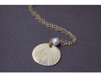 Gold Shell Necklace with Saltwater Pearl