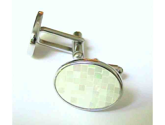 Sterling Silver Mosaic Mother Of Pearl Cuff Links