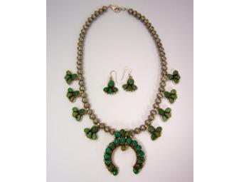 Turquoise Squash Blossom Necklace and Matching Earrings