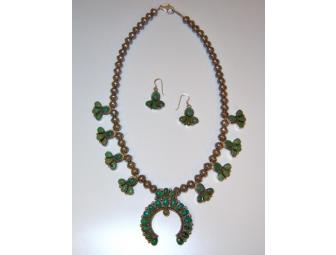 Turquoise Squash Blossom Necklace and Matching Earrings