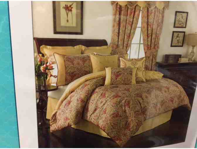 Beautiful Waverly Red and Gold Bedding Set Including Throw Pillows