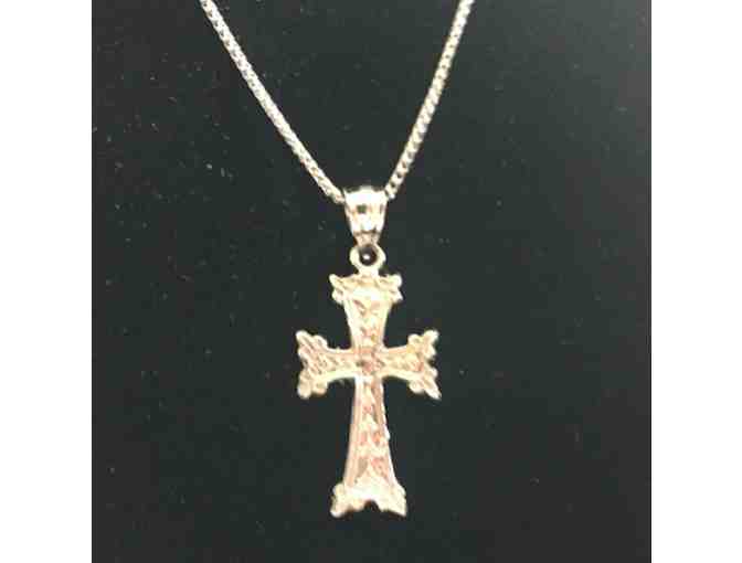 14k White Gold Armenian Cross with 18' chain