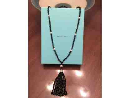Tiffany Onyx & Pearl with sterling silver cup Necklace