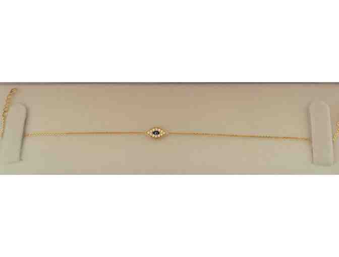 Bracelet- 14k gold -ceramic eye surrounded by CZ studs
