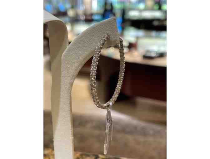 14k White Gold Oval Hoops Diamonds Earrings