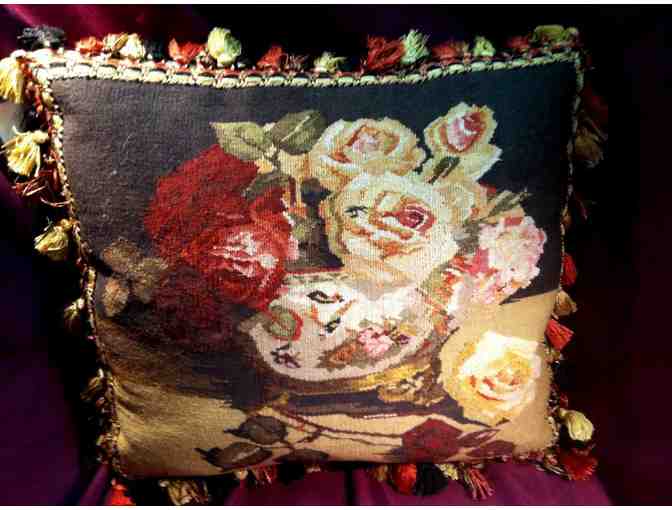 Floral Needlepoint Pillow with Trim from Rustigian Rugs
