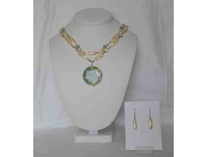 Double strand Freshwater Pearls, Green Flourite, Swarovski Crystal