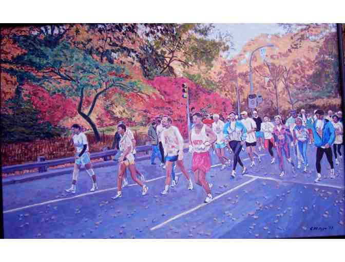 Runners Central Park oil on board NYC Marathon