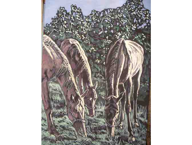 Horses in the Hamptons painting  oil on board