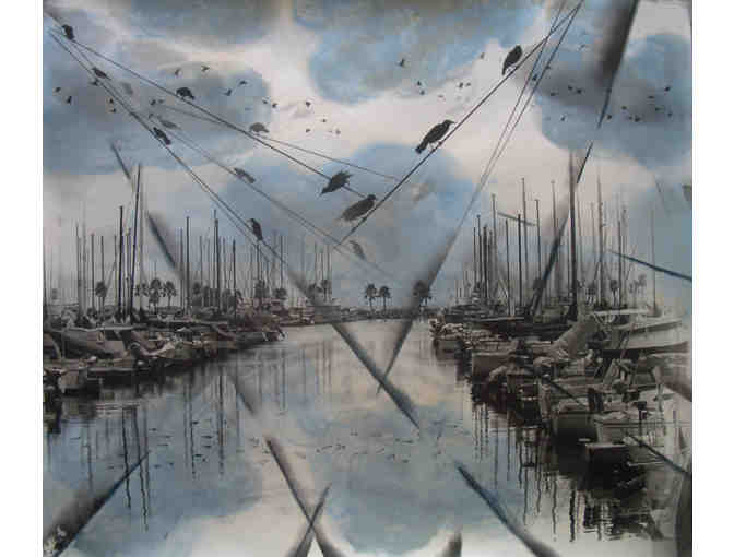 Looking through Cracked Window Marina in Calf. Photographic Painting
